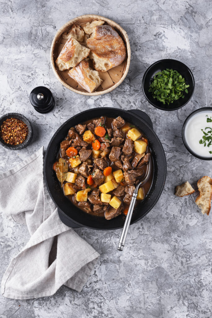 Slow-cooked beef with root vegetables